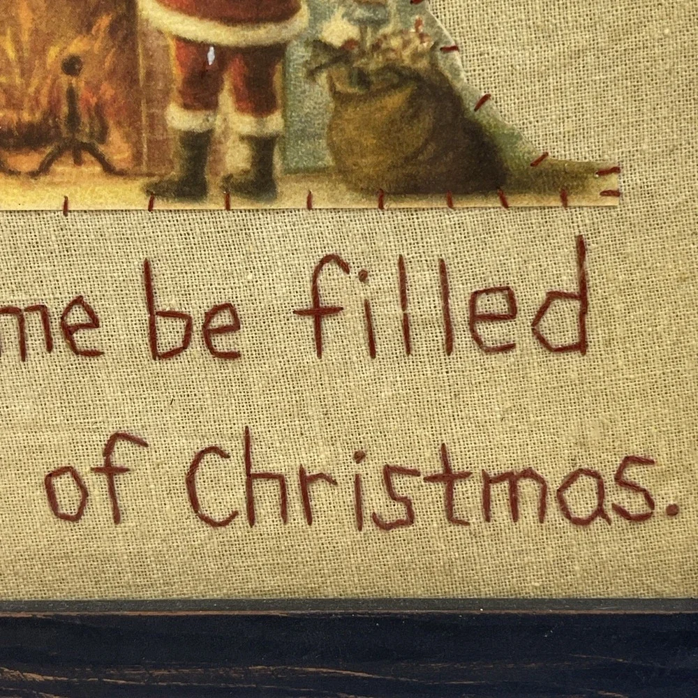 Annie Schikel Vintage Needlepoint Framed Wall Art Christmas Quote